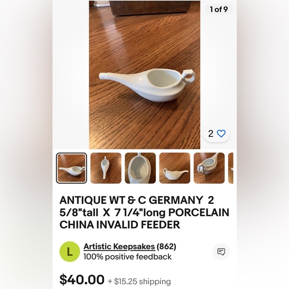 Pre 1920 German made Medical Porcelain Infant or Invalid Feeder with finger ring - Picture 8 of 8